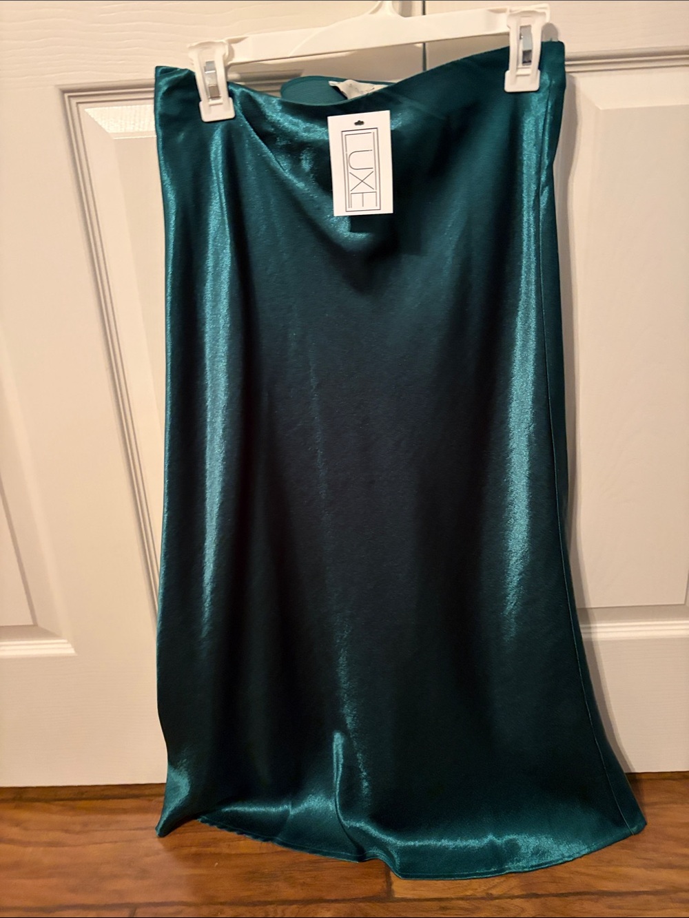 Luxe Deep Teal Satin Midi Skirt